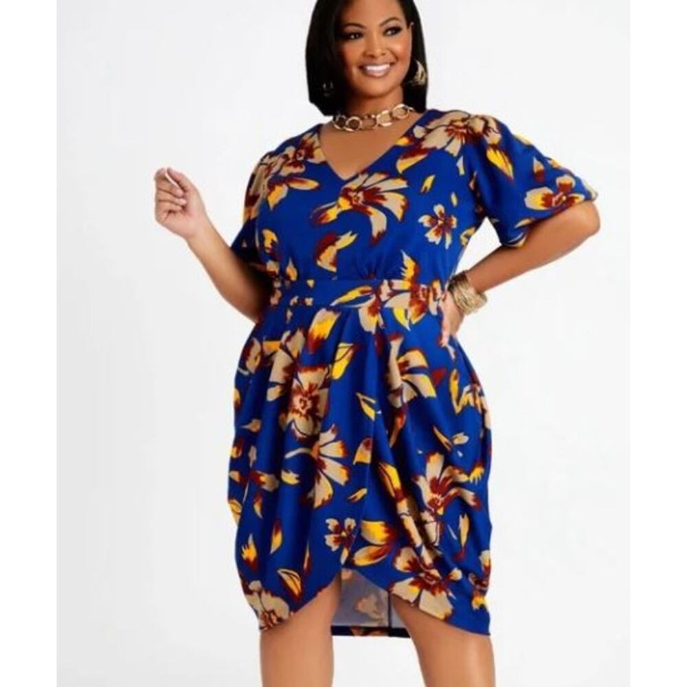 Ashley Stewart Floral Puff Sleeve Tulip Dress - 18/20